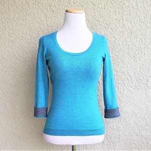 EUC Limited Teal Blue Fitted Scoop Neck 3/4 Sleeve Light Sweater Sz S